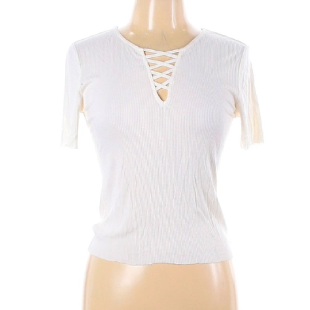 Aeropostale short sleeve fitted ribbed t-shirt white large casual top tee women